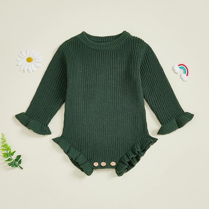 Mubineo Baby Girl Fall Winter Clothes Basic Plain Cute Sweater Romper Outfit - Image 3