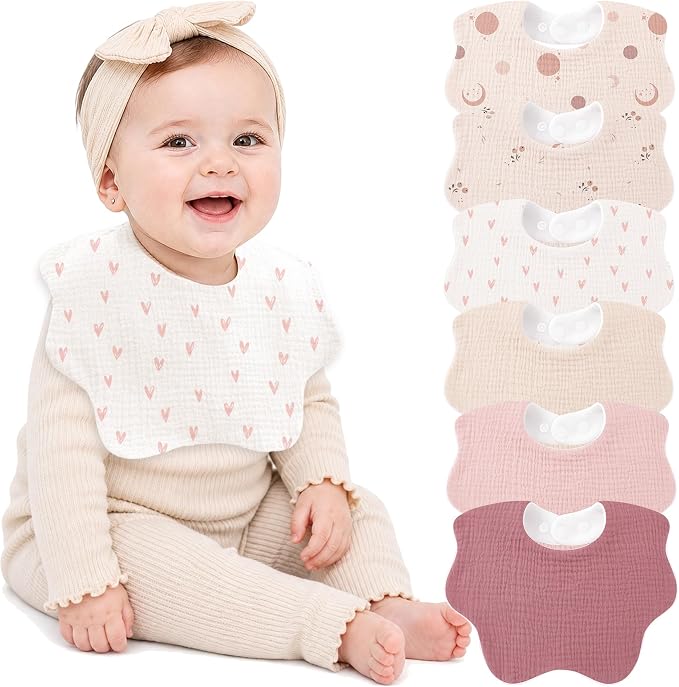 Bearmoss Muslin Baby Bibs for Drooling & Teething Cotton Drool Bib 6 Pack | by Bearmoss