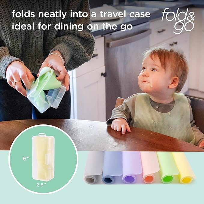 Olababy Fold N Go Silicone Placemat w Travel Case | Dishwasher Safe, BPA Free, Non-Slip, Waterproof | Mini Dining Mat for Infants, Babies, Toddlers and Kids (1, Coral)