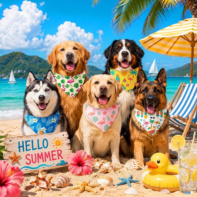 50 Pcs Summer Hawaiian Dog Bandanas Bulk Tropical Flower Pattern - Image 6