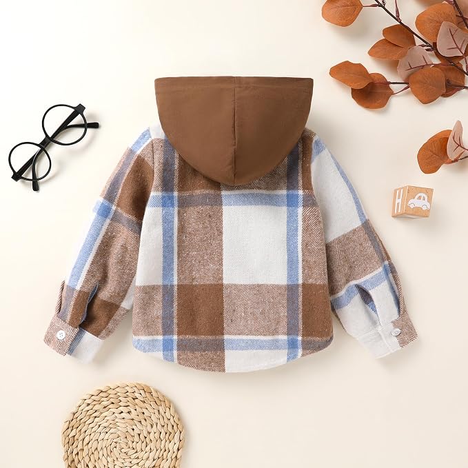 YOUNGER STAR Toddler Kids Boys Girls Flannel Hooded Plaid Shirt Button Baby Red - Image 3