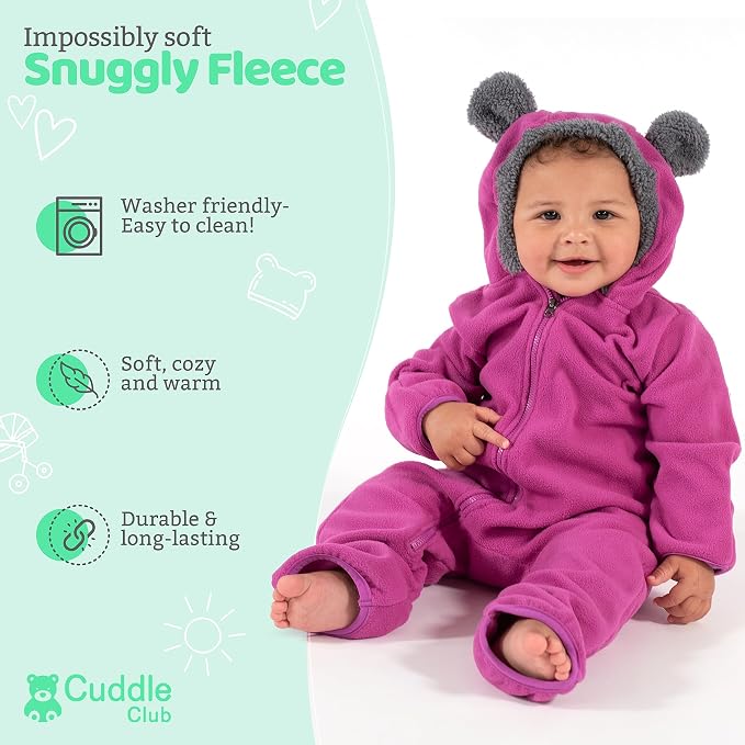 Cuddle Club Fleece Baby Bunting Bodysuit Hoodie, Newborn - Image 2