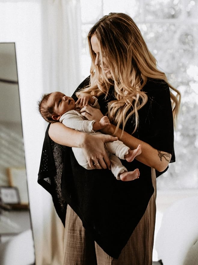We are Amma | The Cocoon™ - Newborn Essentials Must Haves: Nursing Cover for Breast Feeding Essentials | Nursing Sweater Used as Breastfeeding Cover (Black, One Size)