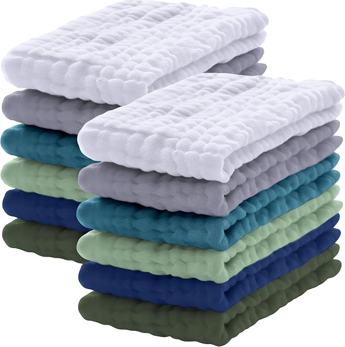 Lovely Care 12 Pack Muslin Burp Cloths 100% Cotton Muslin Cloths Large by Lovely+Care