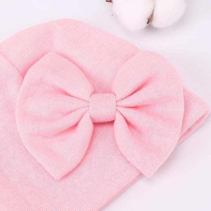BQUBO Newborn Girls Hats Baby Hat and Mittens Set Infant Caps Bow Hospital - Image 4