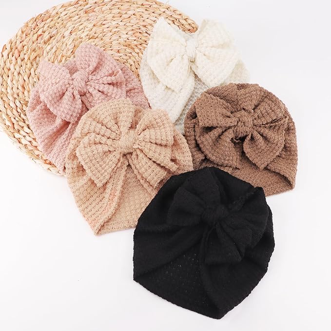 DRESHOW BQUBO 5 Pieces Newborn Baby Turban Hats Bow Baby Infant Beanie - Image 7