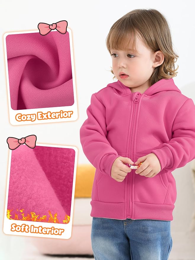 Cooraby 3 Pieces Baby and Toddler Girls Fleece Full-Zip Hoodies Lightweight - Image 2