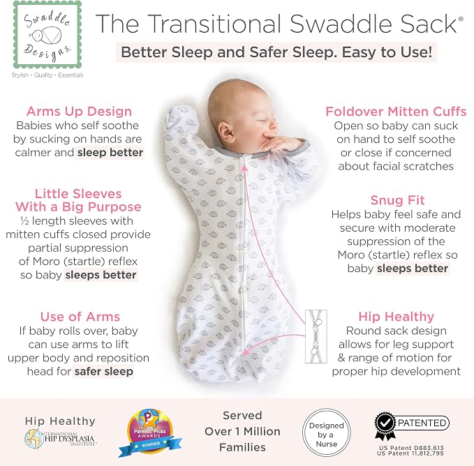 SwaddleDesigns Transitional Swaddle Sack, Arms Up Half-Length Sleeve & Mitten - Image 2