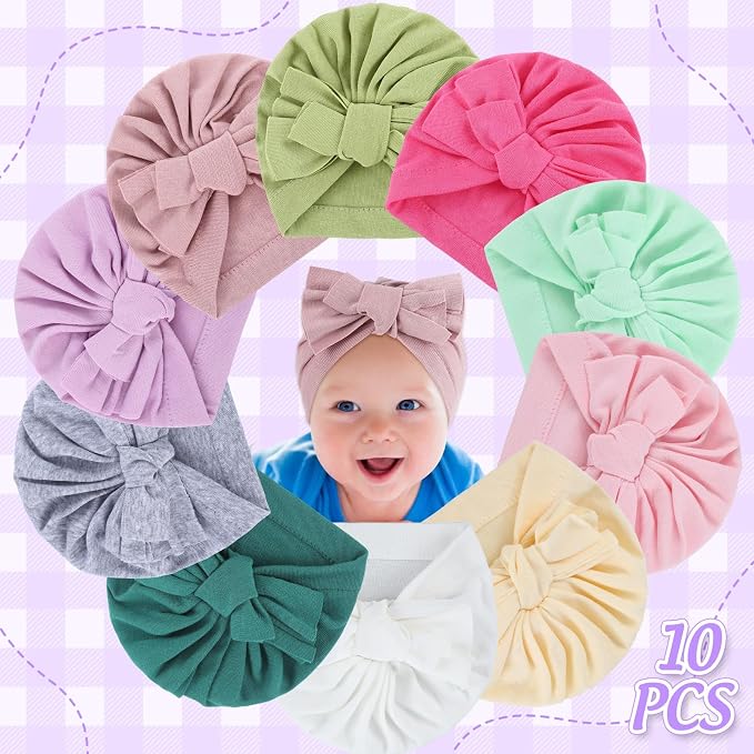 10 Pcs Preemie Hats Cotton Preemie Caps Bows Turban Premature Baby Boys Girls - Image 3