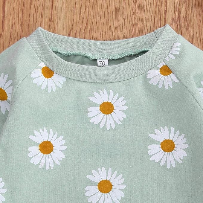 3Pcs Baby Girl Outfits Daisy Sweatshirt + Pants + Headband Infant Fall Winter Clothes