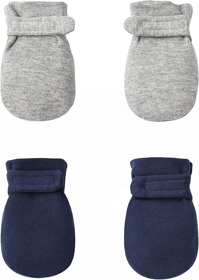 Newborn Baby No Scratch Mittens Stay On, 100% Cotton Breathable, Adjustable by Reyow