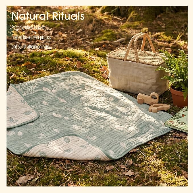 Botanical Muslin Baby Blanket, Organic Cotton Blend | 43x43 Inches, Reversible - Image 6