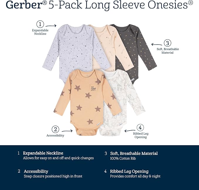 Gerber Baby 6 Pack Long-sleeve Onesies Bodysuit - Image 7