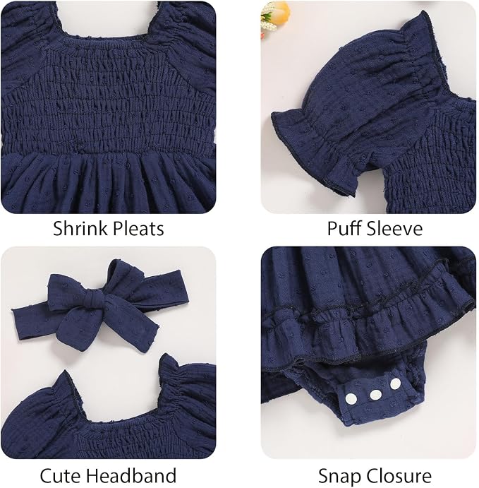 GRNSHTS Baby Girl Romper Dress, Puff Sleeve Smocked Outfit - Image 5