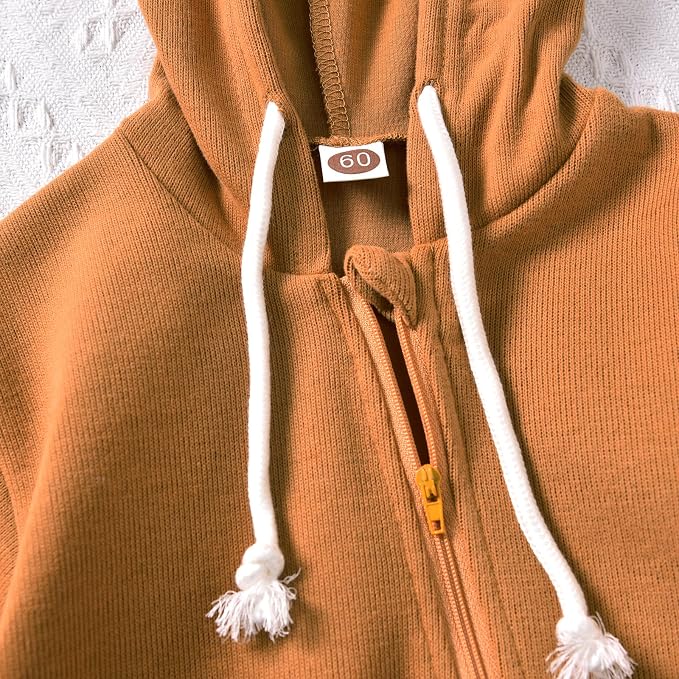 Unutiylo Unisex Baby Boys Girls Long Sleeve Infant Baby Zipper Hooded Jumpsuits - Image 7