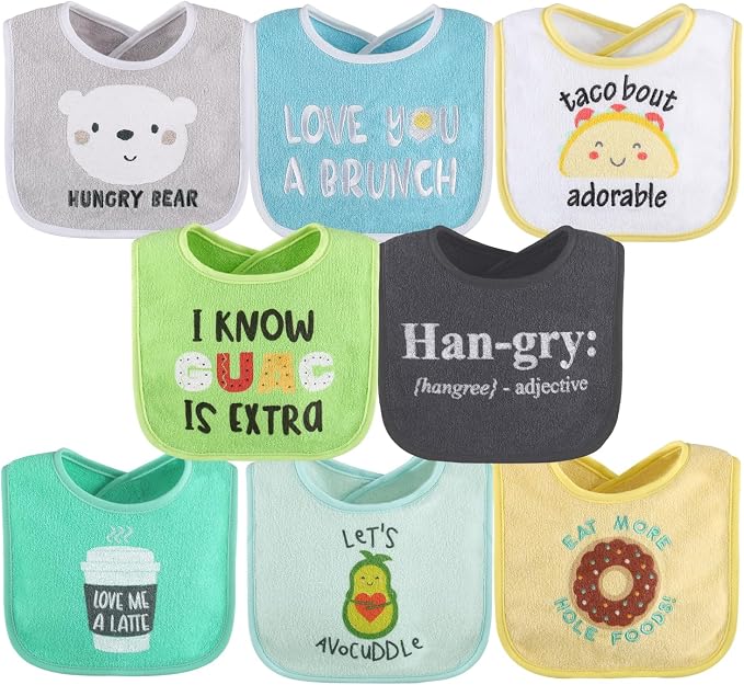 The Peanutshell Baby Boy or Girl Terry Bibs Set of 8-100% Cotton, Absorbent by ThePeanutshell