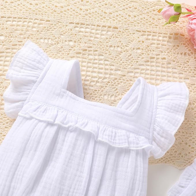 YOUNGER TREE Baby Girl Romper 100% Cotton Ruffle Sleeveless Summer Outfit - Image 4