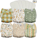 Mama Koala 3.0 Pocket Cloth Diapers for Babies with AWJ Lining, 6 Pack with 6 5-Layer Natural Cloth Diaper Inserts - Reusable and Washable Pocket Diapers(A-Mushrooms)