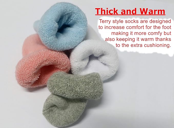 RATIVE Newborn Baby Socks 0-6, 6-12 Months Terry Turn Cuff Socks - Image 4