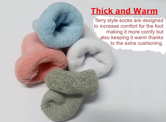 RATIVE Newborn Baby Socks 0-6, 6-12 Months Terry Turn Cuff Socks - Image 4