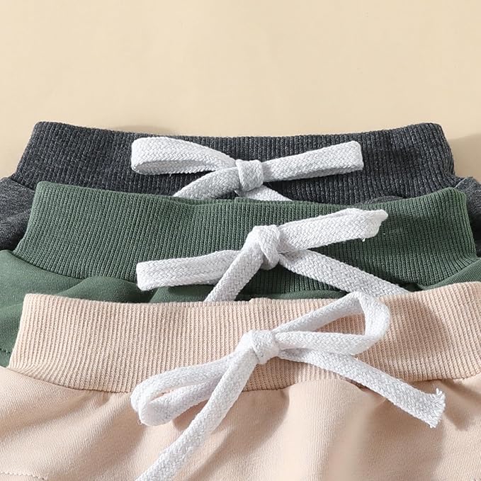 Sejardin Toddler Baby Boy Girl Pants 3 Pack Solid Color Elastic Waist Jogger Sweatpants Newborn Infant Casual Bottoms