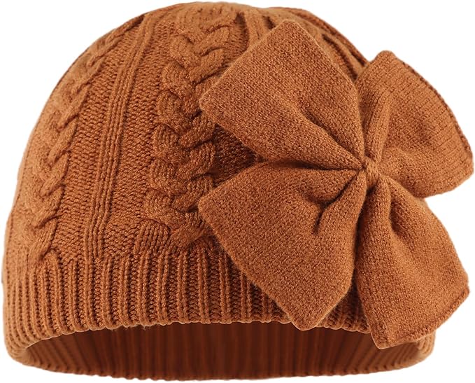 JANGANNSA Winter Warm Knitted Baby Hat for Girls Cotton Lined Infant Toddler Hat Autumn Cute Bow Classic Girls Beanie 0-6Y