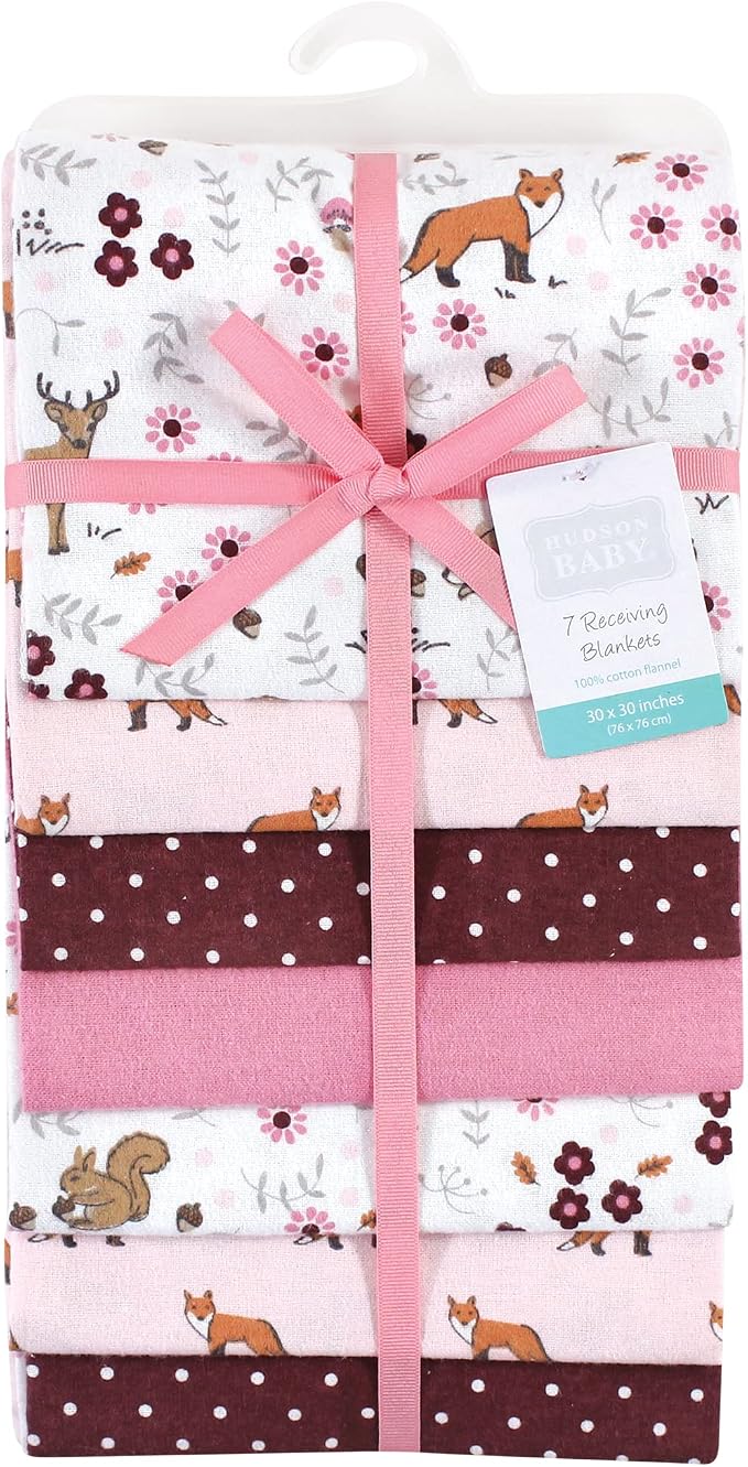 Hudson Baby Unisex Baby Cotton Flannel Receiving Blankets Bundle, Woodland - Image 2