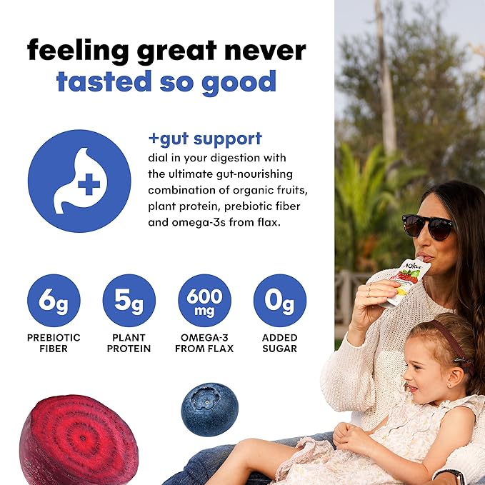 Noka Superfood Fruit Smoothie Pouches, Blueberry Beet, Healthy Snacks with Flax Seed, Prebiotic Fiber and Plant Protein, Vegan and Gluten Free, Organic Fruit & Veggie Squeeze Pouch, 4.22 oz, 12 Count