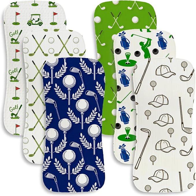 6 Pack Golf Baby Burp Cloths for Boys, Sports Theme Contoured Burping Rags by Spriggenix