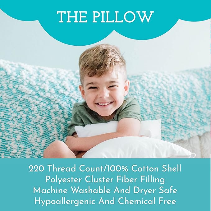Little Sleepy Head Toddler Pillow with Pillowcase 13x18 - Kids Pillow for Sleeping - Better Neck Support Ergonomic Pillow and Toddler Pillowcase - Best Pillows for Kids(Trucks 'N Cars)