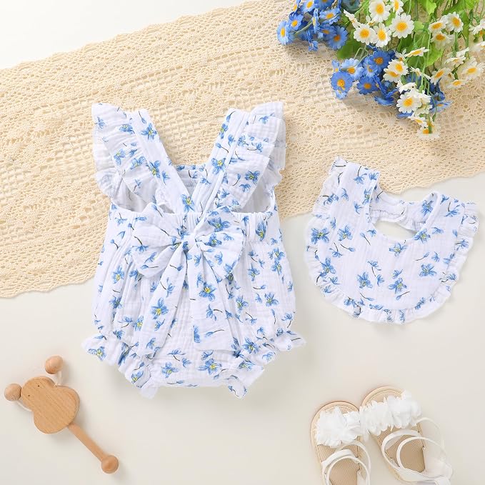 YOUNGER TREE Baby Girl Romper 100% Cotton Ruffle Sleeveless Summer Outfit - Image 3