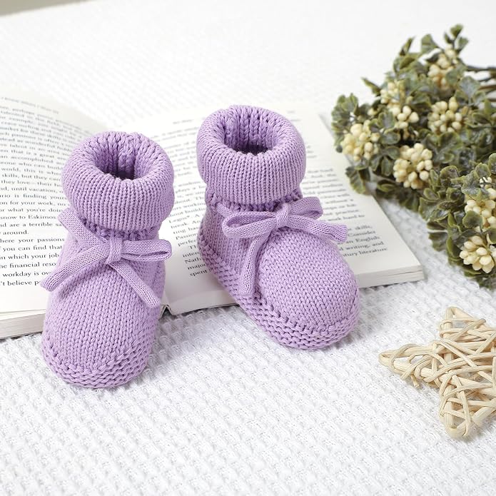 Hadetoto Newborn Baby Booties Cotton Knit Shoes | Soft, First Walkers, - Image 3