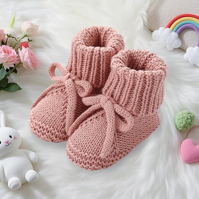 SOLILOQUY Baby Boy Girl Cozy Knit Booties Stay-On Bow Tie Newborn First Shoes - Image 6