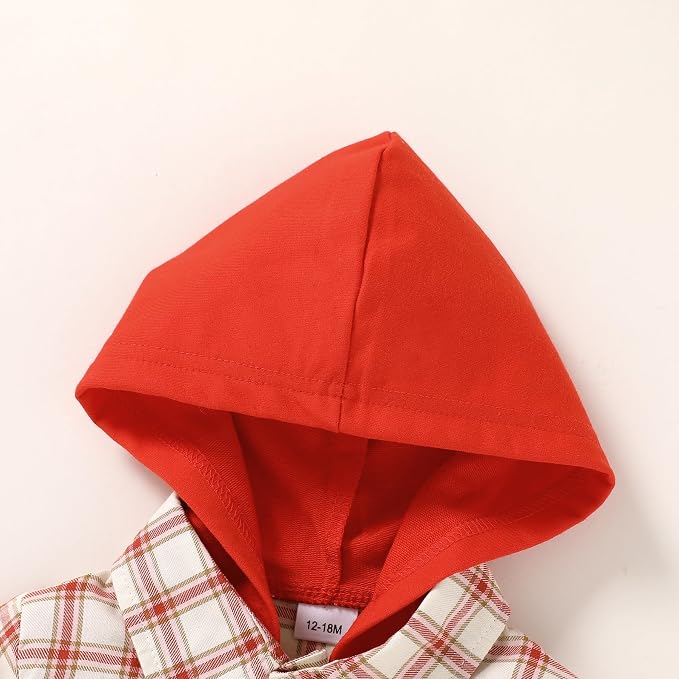 YOUNGER STAR Toddler Kids Boys Girls Flannel Hooded Plaid Shirt Button Baby Red - Image 5