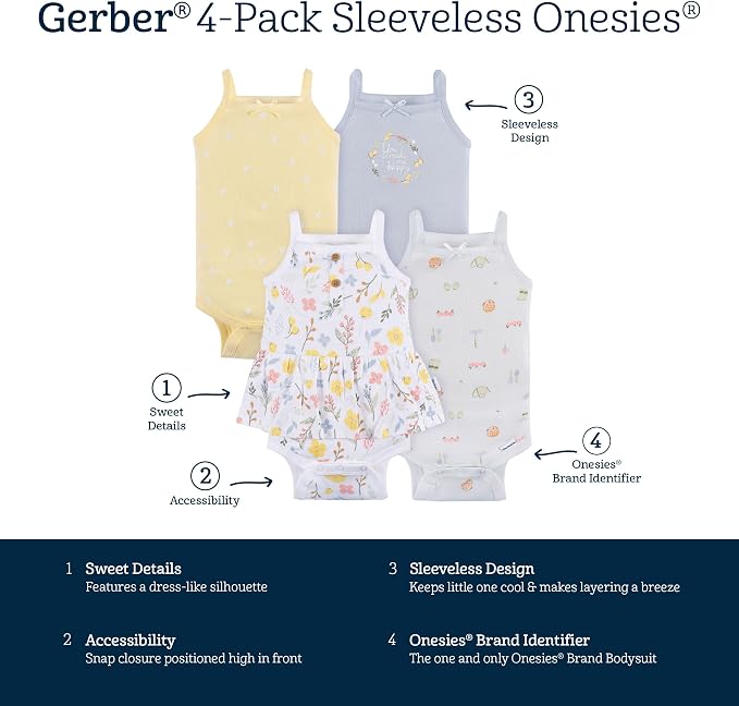 Gerber Baby Girls Multi-Pack Sleeveless Onesies Bodysuit - Image 6