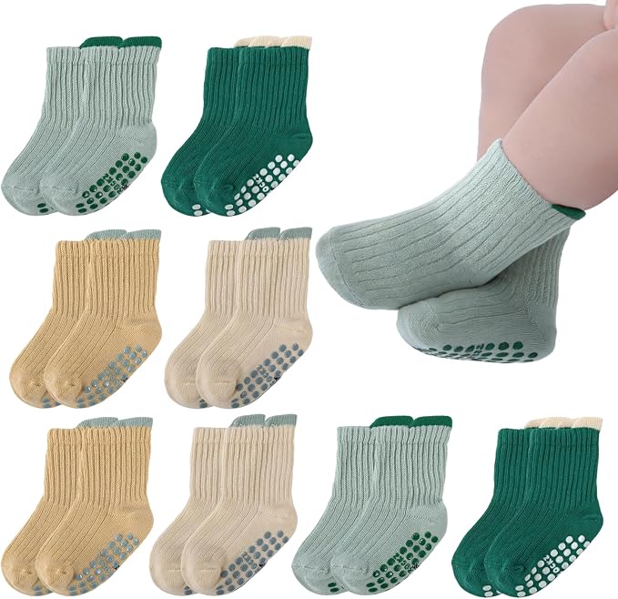 8 Pairs Baby Toddler Socks Non-Slip Grip Socks by QHANSHIEE