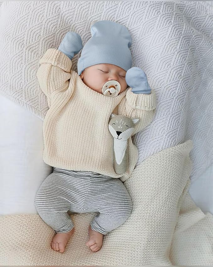 BQUBO Baby Hats and Mittens Infant Cotton Beanie Gloves No Scratch Set Newborn - Image 7