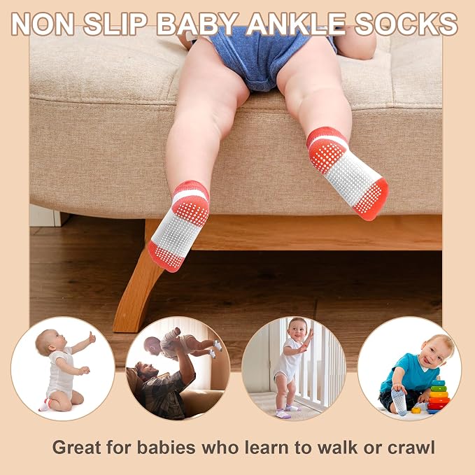 GRPSKCOS Non Slip Toddler Baby Socks 12 Pairs Anti Skid Ankle Socks - Image 5