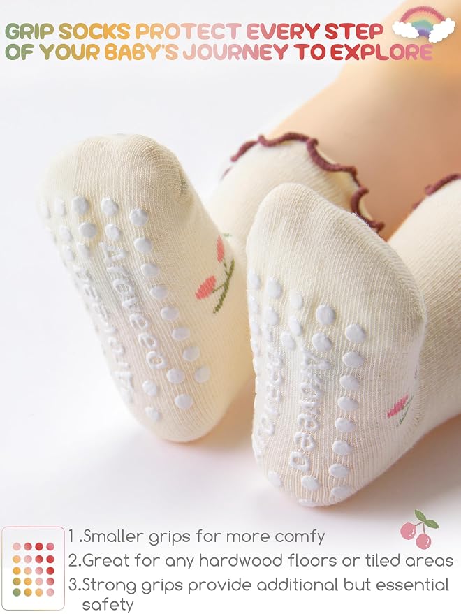 Baby Toddler Girls Socks Grip Ruffle Non Slip Kids Cotton 12 Pack Socks | - Image 4