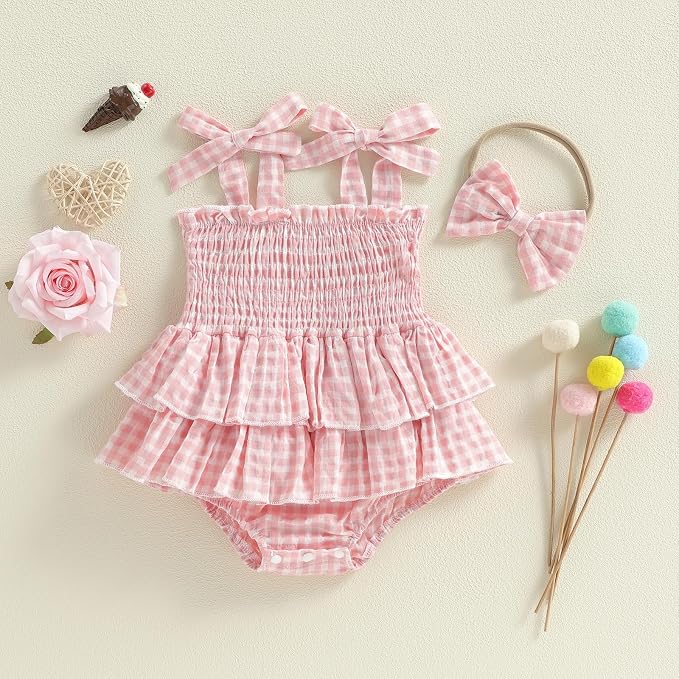 Newborn Baby Girl Summer Clothes Plaid Ruffle Bodysuits Onesie Infant Girl - Image 7