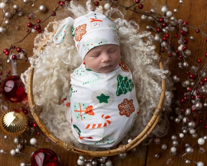 Newborn Swaddle Blanket Set, Headband and Beanie - Image 8