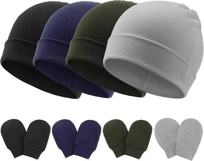 BQUBO Baby Hats and Mittens Infant Cotton Beanie Gloves No Scratch Set Newborn by DRESHOW