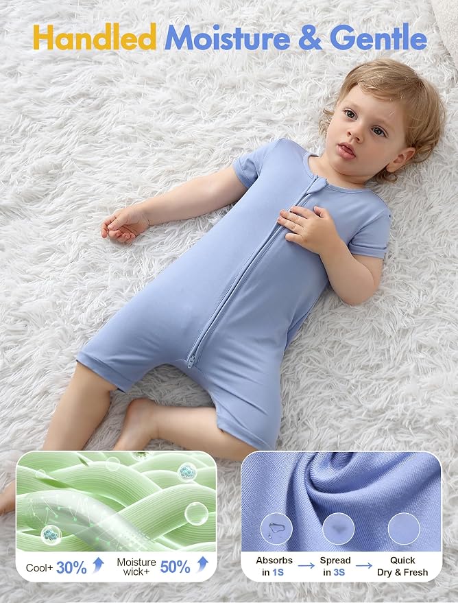 JunNeng Viscose from Bamboo Baby Sleeper, Short Sleeve Romper Jumpsuit | 2 Way - Image 3