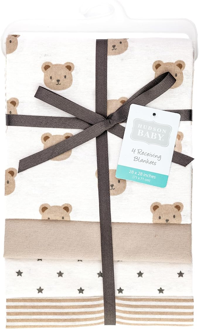 Hudson Baby Unisex Baby Cotton Polyester Flannel Receiving Blankets 4-Pack - Image 2
