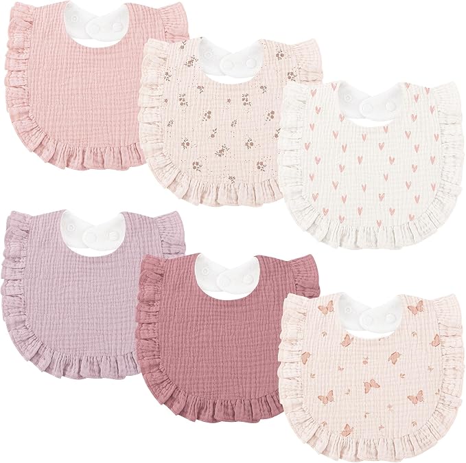 Bearmoss 6 Pack Baby Girl Bibs for Newborn, Muslin Bibs by Bearmoss