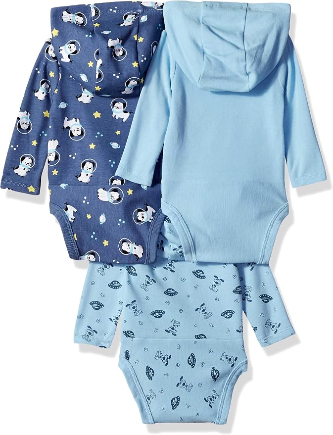 Hanes Baby Long Sleeve Bodysuit, Ultimate Bodysuit Hoodie Boys & Girls - Image 2