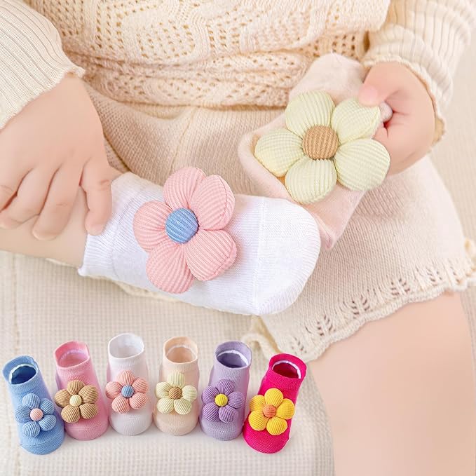 Baby Toddler Girl Socks 6 Pairs Non Slip Infants Newborn Grip Cotton Socks | - Image 3