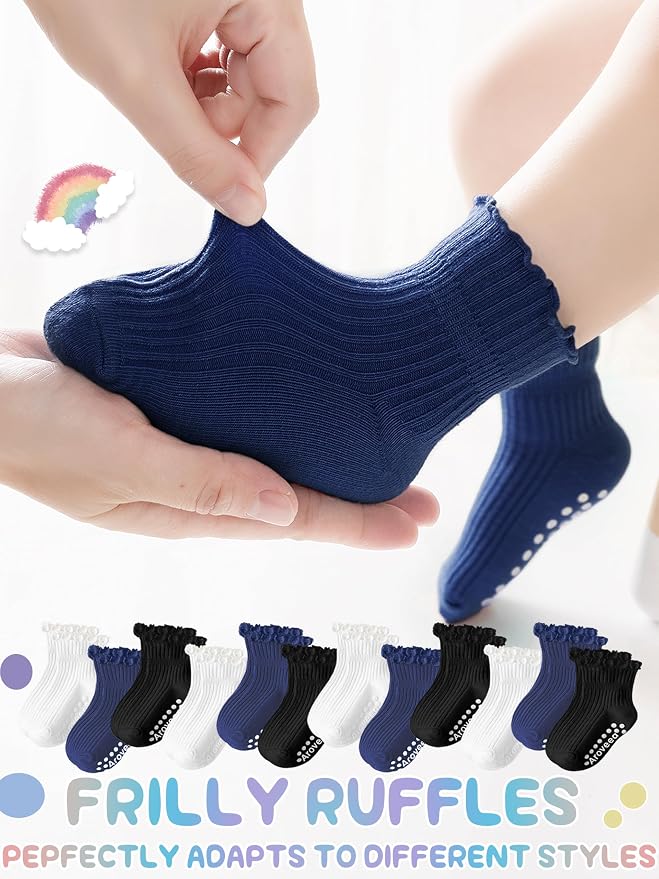 Baby Toddler Girls Socks Grip Ruffle Non Slip Kids Cotton 12 Pack Socks | - Image 6