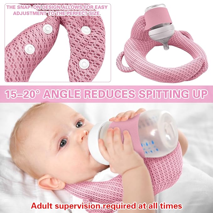 kornsurte Bottle Holder Pillow, Aadjustable Bottle Feeding Pillow for Mom Easier Nursing, Head Support Pad for Bottle Feeding Comfort Care, Arm & Wrist Relief (Pink)