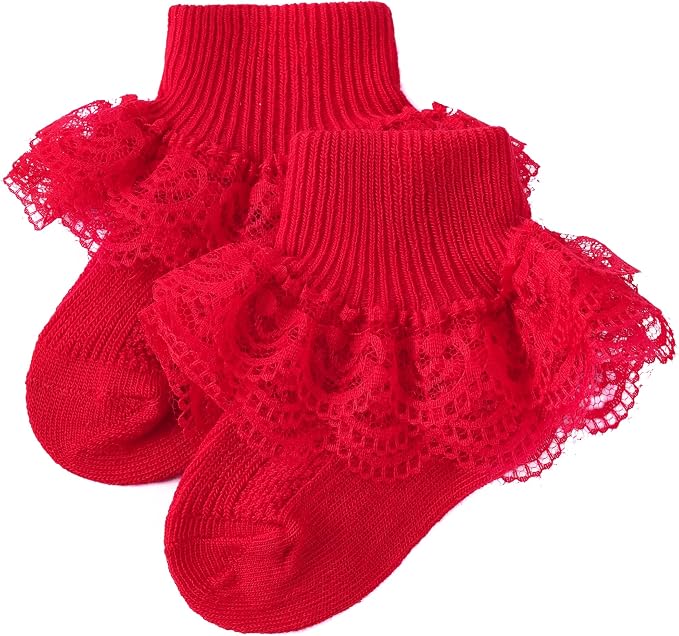 Methee ​Baby Girls Ruffle Socks, Infant Girls Double Lace Frilly Socks Newborn by Methee